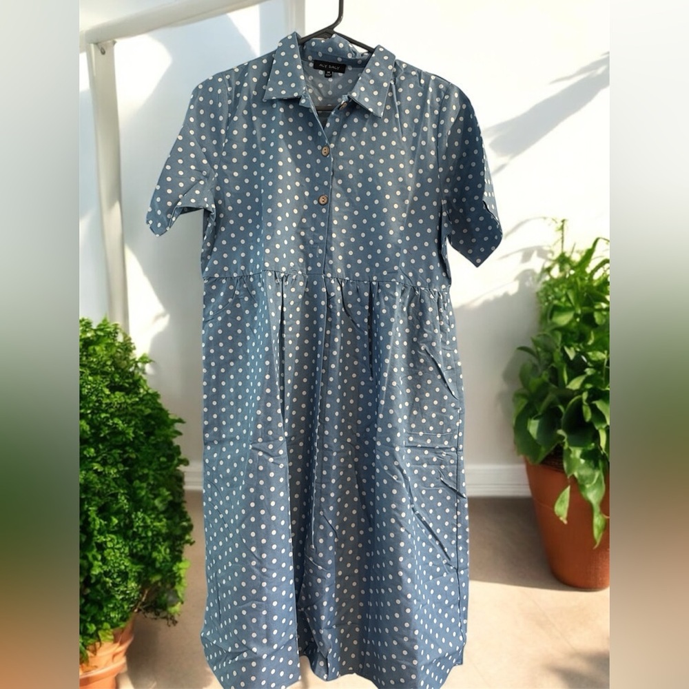 Blue Polka Dot Dress‎ size M